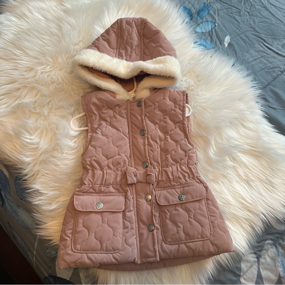 Nicole Miller Quilted Hooded Kids Jacket/Vest - Pink sz 4T EUC - Picture 1 of 9